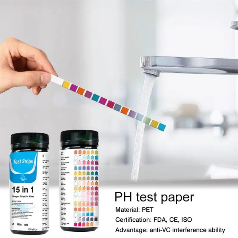 100pcs 15 In 1 Drinking Water Test Kit Strips Home Water Quality Test Swimming Pool Spa Water Test Strips Nitrate Nitrite PH