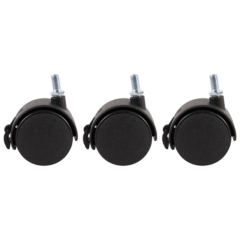 

3X Furniture Swivel Locking Caster 8Mm Screw Stem 2-Inch Dia Wheel Black
