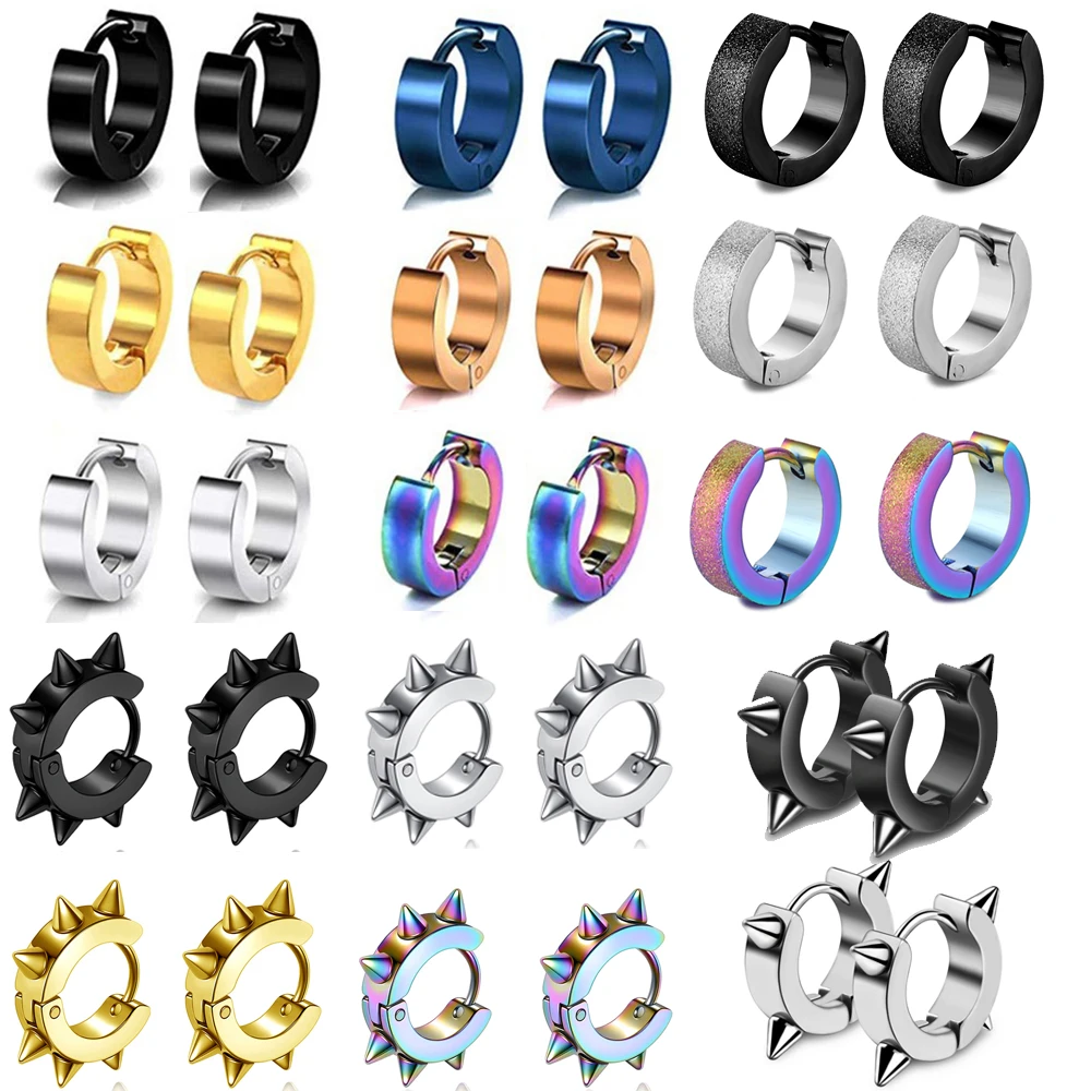 Модные женские и мужские маленькие серьги Huggie, золотые, черные, синие Круглые Гладкие Круглые серьги-кольца из нержавеющей стали, серьги-кол...