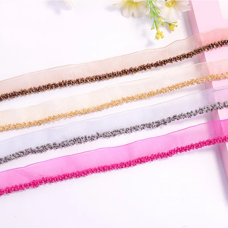 

2 ярда, модные тюлевые кружевные ленты с жемчужными бусинами