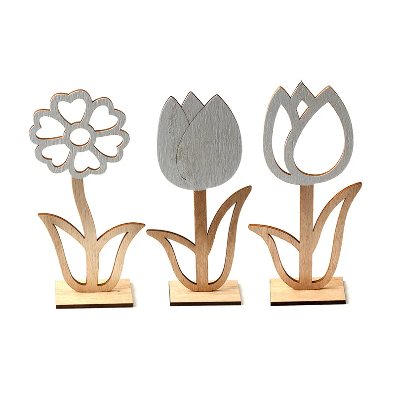 

Креативные простые натуральные деревянные полые маленькие цветочные пасхальные украшения для украшения дома тюльпан