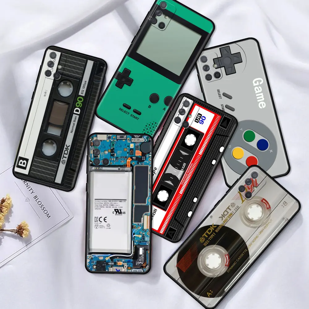 

Case For Samsung Galaxy A12 A52 A51 A32 A21s A71 A02s A31 A72 A11 A22 5G Black Phone Fundas Music Retro Vintage Camera Cassette