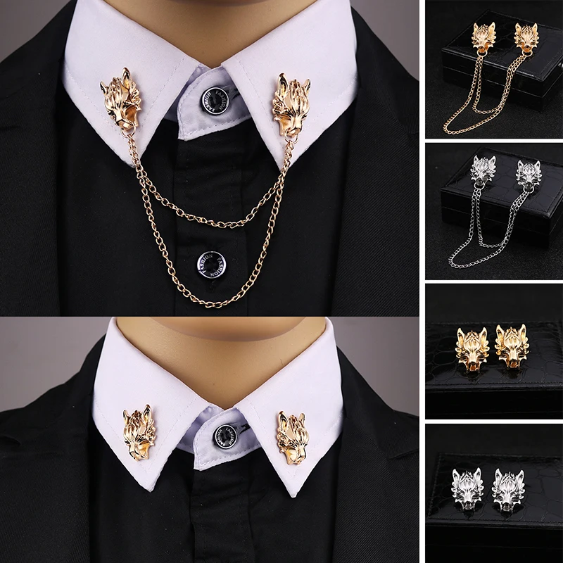 

2021 Silver Chain Dragon Wolf Tiger Brooches Collar Pins Punk Chain Wolf Brooches Lapel Pin Brooch Men Tassel Chain Brooch