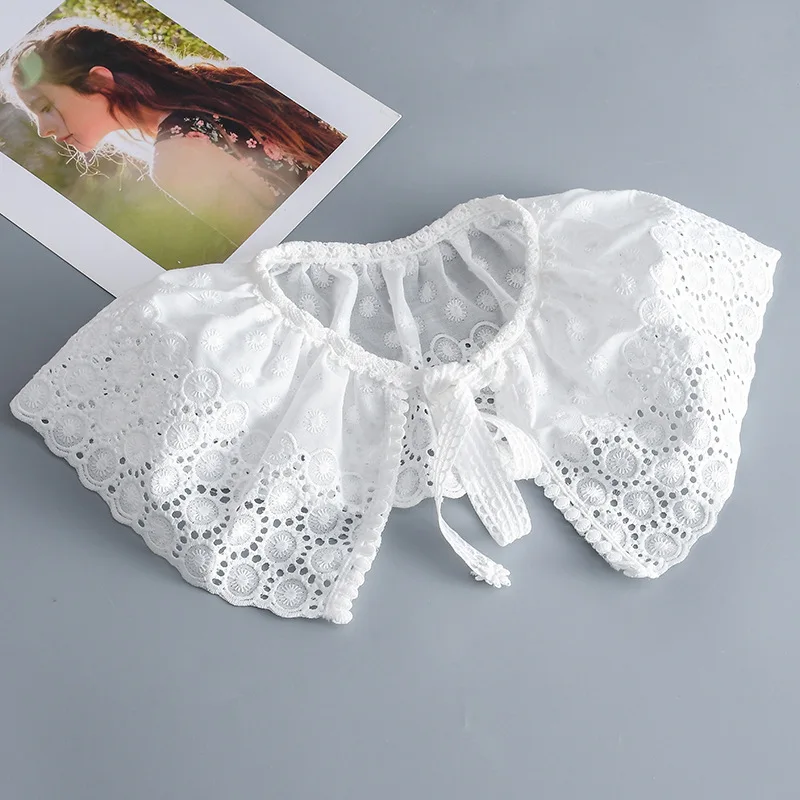 

Women Lapel Embroidery Fake Collar Female Removable Shoulder Wraps Small Wraps Detachable Collar Necklace Scarf False Collar