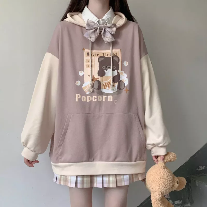 

Japanese autumn and winter new hoodies for teen girls student kawaii lolita hoodie color matching loose gothic trend hooded