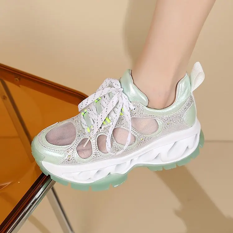 

Women Shoes Autumn Mixed Colors Female Footwear All-Match Wedge Basket 2022 Casual Sneaker Crystal Round Toe Fall New Dress Summ