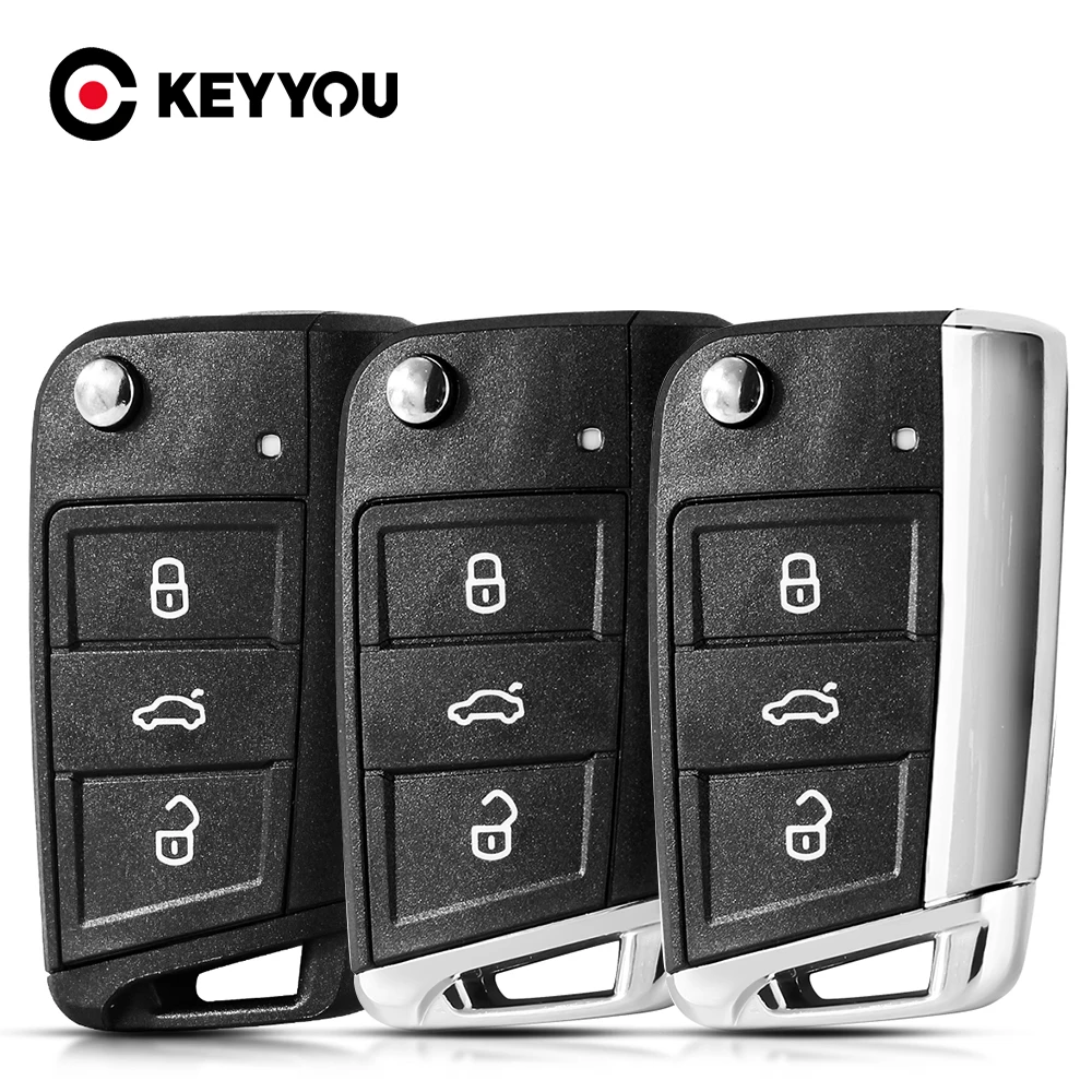 

KEYYOU Folding Car Key Case For Volkswagen VW Golf7 MK7 Skoda Seat 3Buttons Remote Key Case With HU66/HU162T Blade