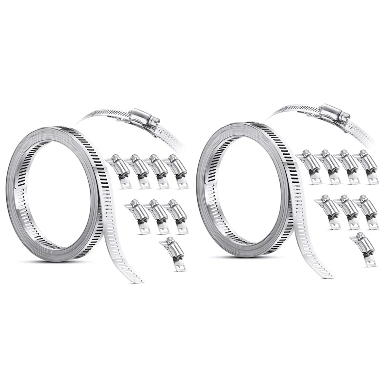

2X 304 Stainless Steel Worm Clamp Hose Clamp Strap With Fasteners Adjustable DIY Pipe Hose Clamp Ducting Clamp 11.5 Feet