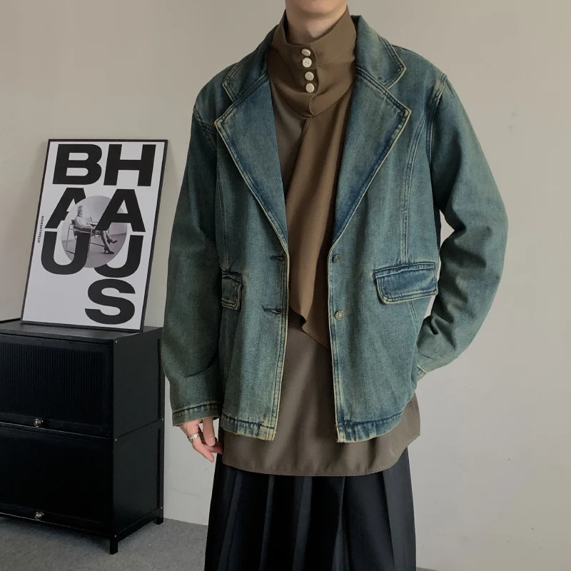 Новинка весна-осень от HKSH мужские винтажные джинсовые куртки с эффектом