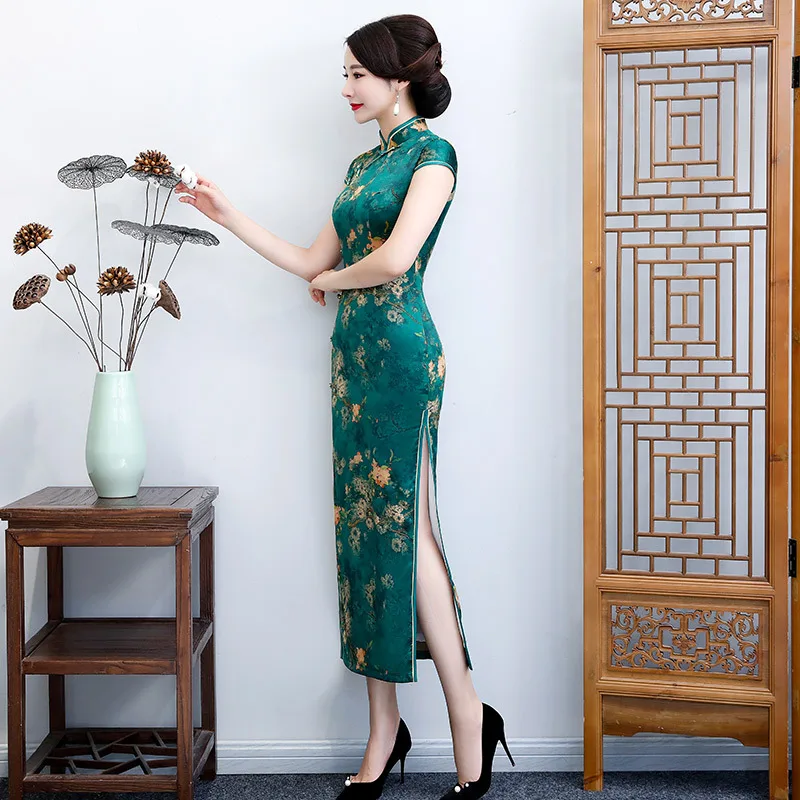 Женское зеленое платье-Ципао Yourqipao Элегантное длинное вечернее платье в