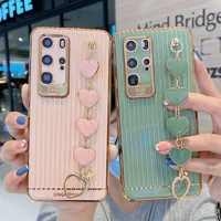 love heart chain matte plating case for huawei p50 p40 p30 p20 pro mate 20 30 40 honor x10 30s 50 nova 9 8 pro 7 soft back cover