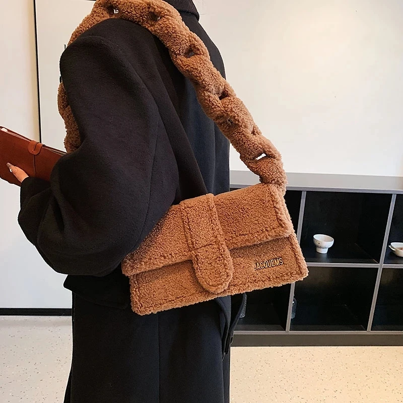 

2023 брендовые плетеные сумки для подмышек жареного теста для женщин, зимняя плюшевая сумка на плечо, дизайнерские кошельки и сумочки, милая к...