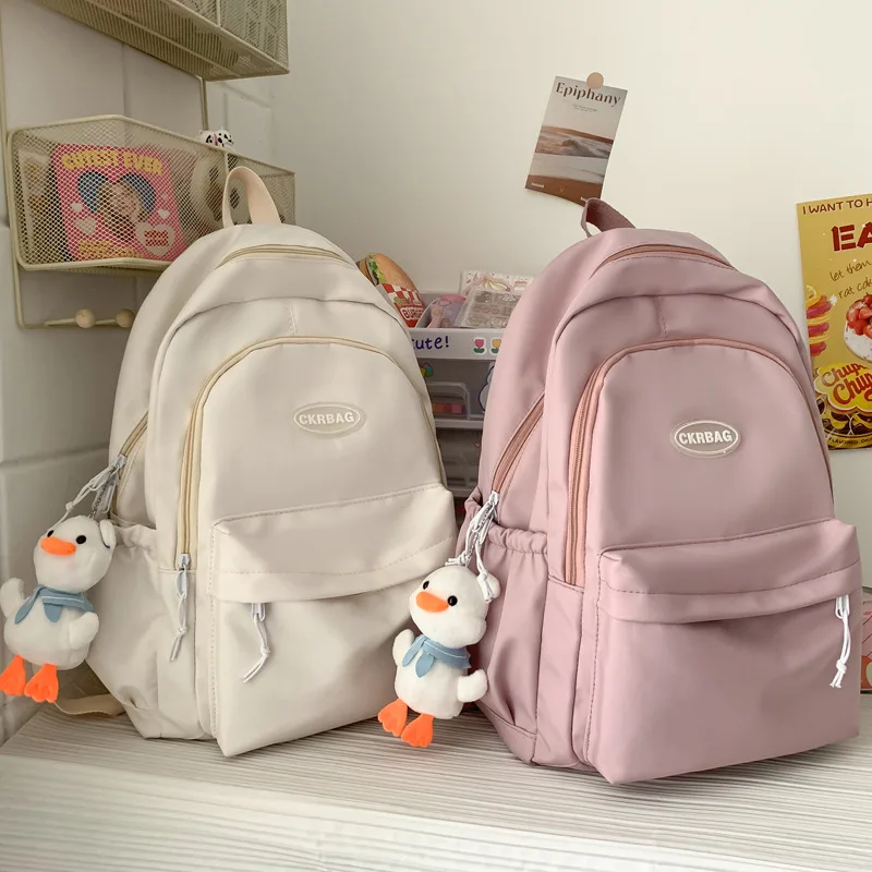 

Backpack Girls Fashion Backpacks For Students Bagpack School Bolsas Milky White Kawaii Women's Nylon Bag Feminina Carriers Bags