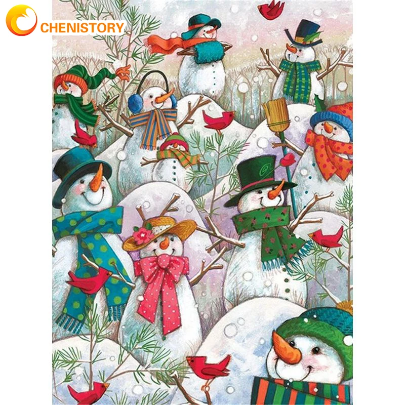 

CHENISTORY Wall Art Oil Painting By Numbers Snowman DIY Frame Unique Gift Drawing Drawing By Numbers For Living Room Home Decor