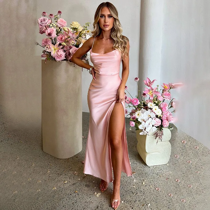 

Cover Up Beach Bikini Swim Dress Vacation Outfits For Women 2023 Satin Metal Sling Female New Sexy Slim One Solid Spandex