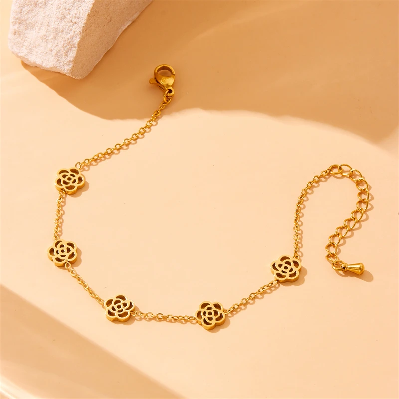 Женский браслет MEYRROYU из нержавеющей стали 316L в виде цветка камелии с отверстиями