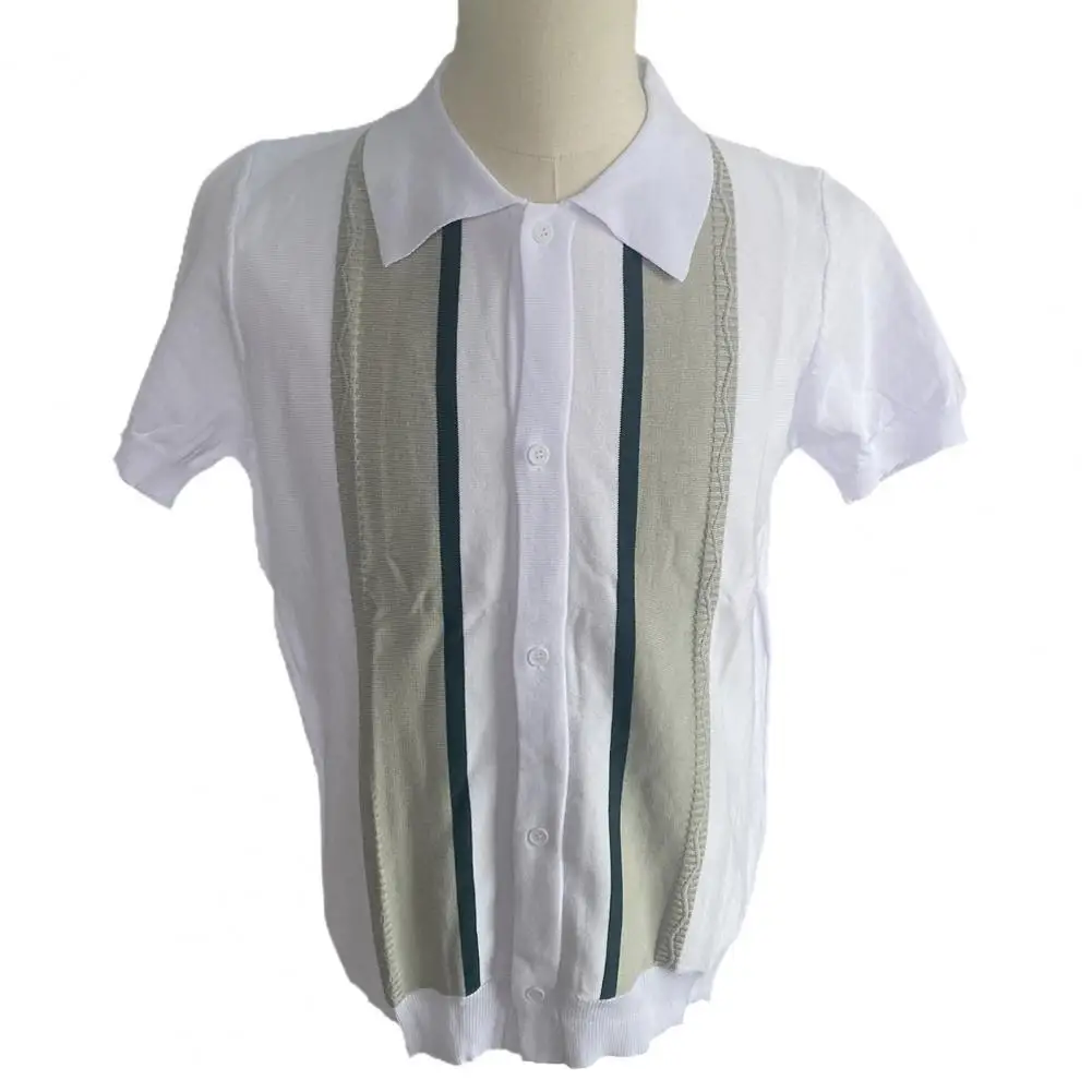

Simple Fabulous Machine Washable Young Style Summer Tops Wear-resistant Men Shirt Colors Matching Daily Clothes