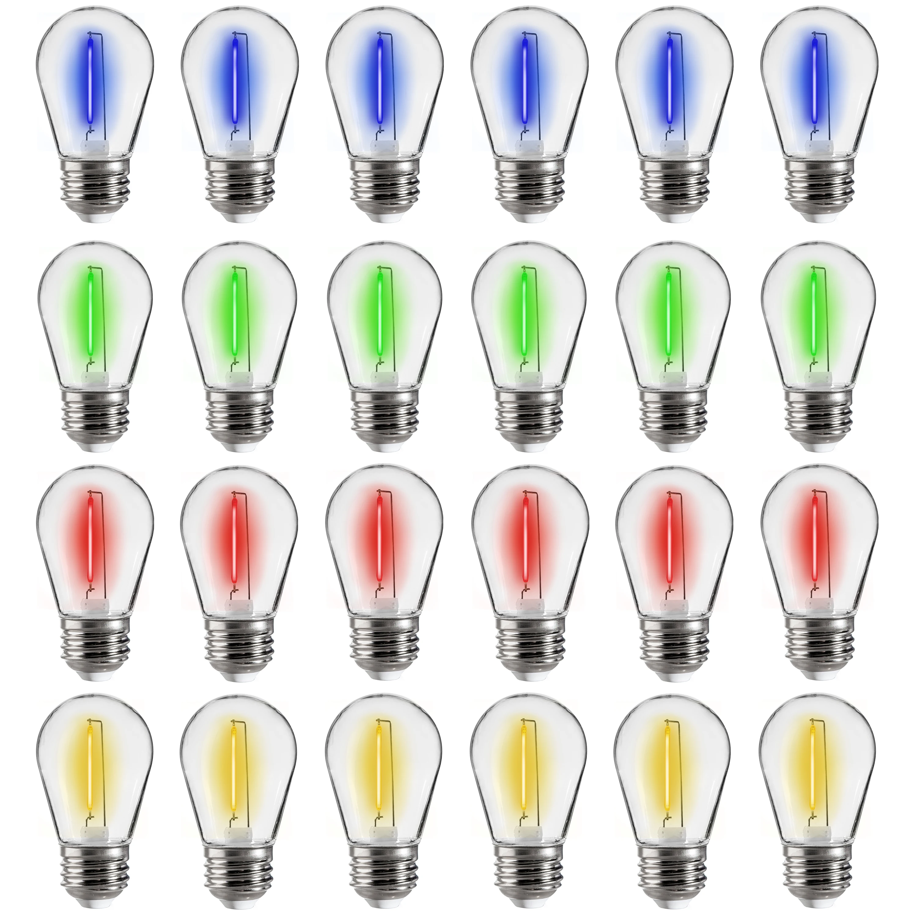 

FLSNT S14 Colored LED String Light Bulbs 1W Plastic Shatterproof Waterproof Outdoor Replacement Lamp E26 24Pack