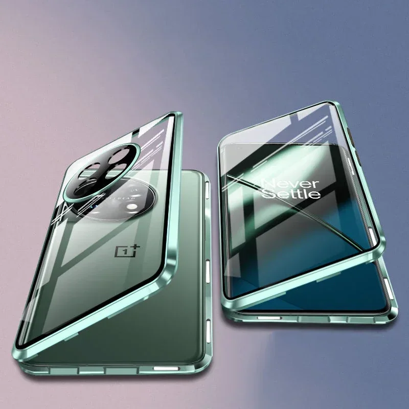 360 металлическое стекло для Oneplus 12 11 10 Pro 11R 12R чехол двухсторонняя магнитная защита