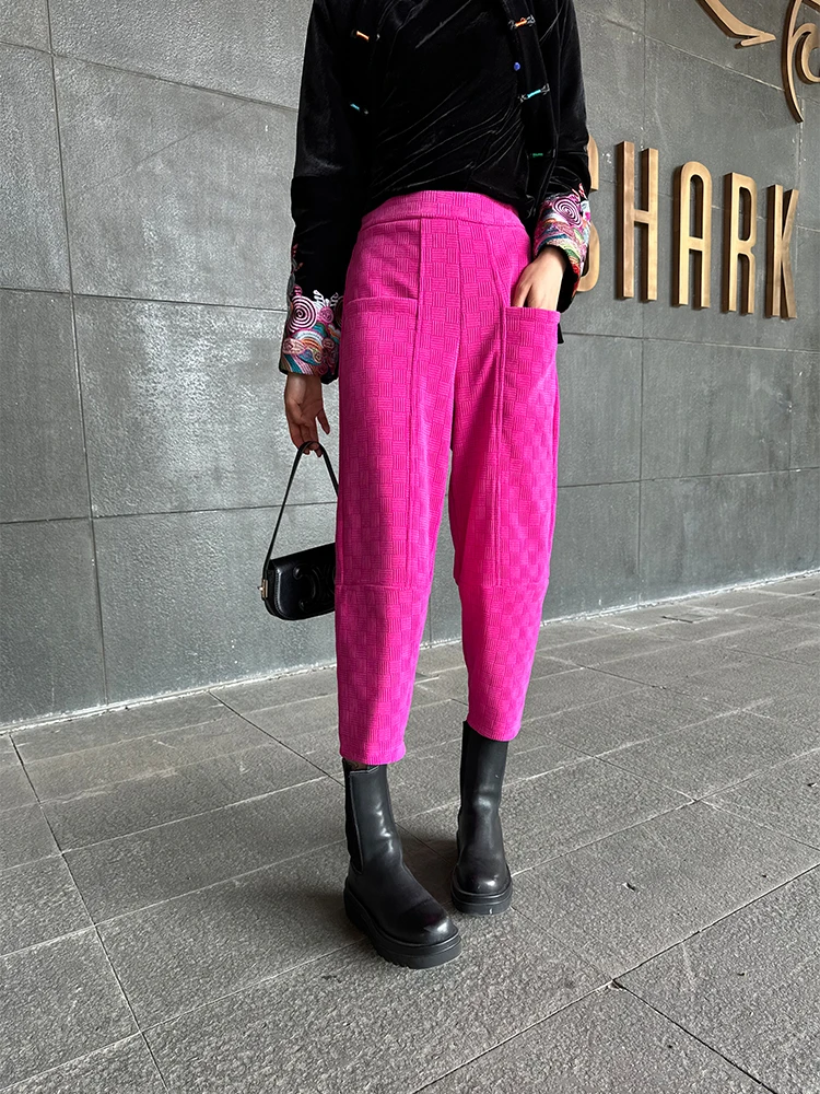 

Winter Autumn New Arts Style Women Elastic Waist Loose Ankle-length Pants All-matched Casual Cotton Corduroy Harem Pants