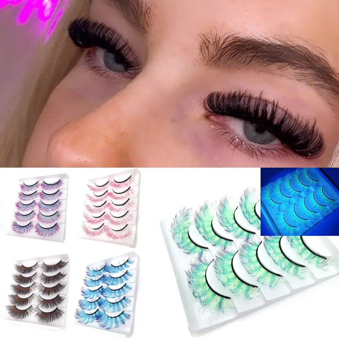 

Dramatic Long Stage Makeup Fluorescent False Eyelashes Mix Gradient Color 3D Imitation Mink Lashes Eyelash Extension