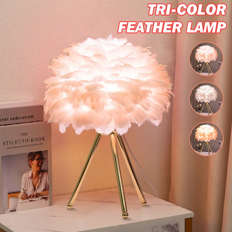 

LED Modern Simple Feather Table Lamp Romantic Wedding Goose Feather Table Lamp Decor Home Living Room Bedroom Study Hotel Decor