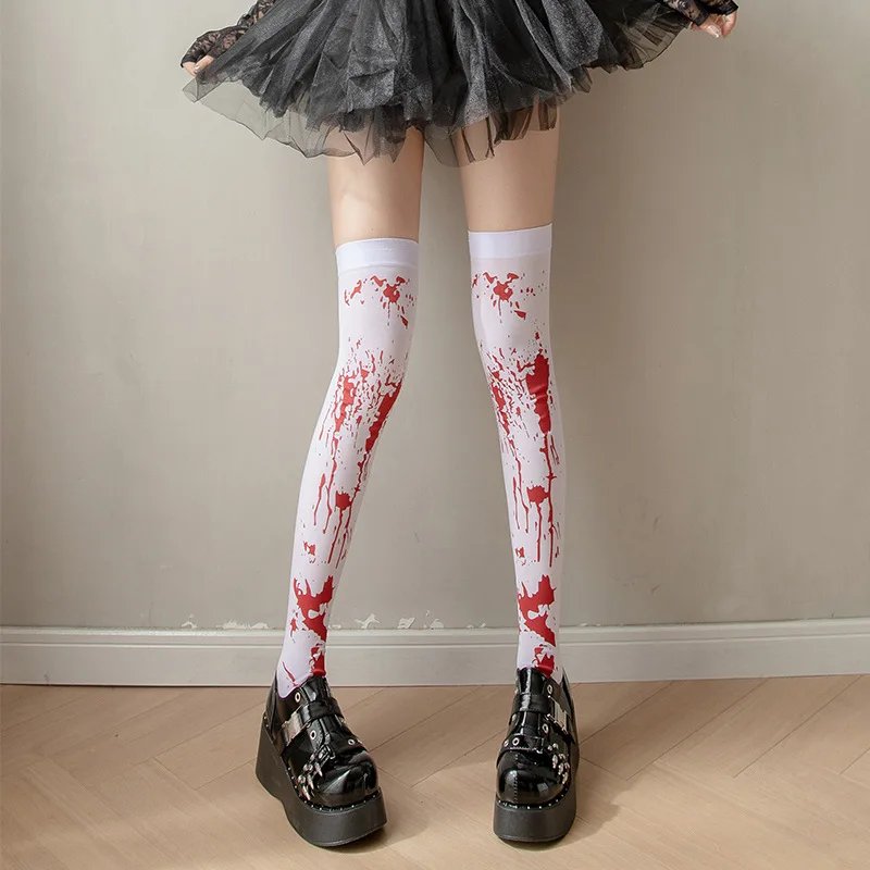 Японские бархатные чулки с принтом крови на Хэллоуин женские длинные носки Y2k для