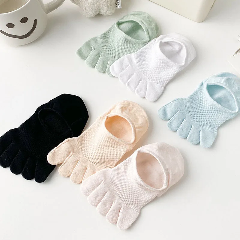3Pairs Toe Socks Fashion Breathable Invisible Cotton Women Boat Sock Ultrathin Elastic Silicone Non-slip Women's Sox Calcetines