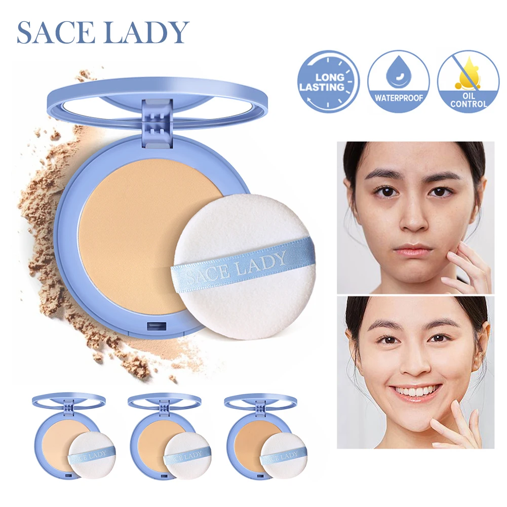 

SACE LADY Oil Control Face Powder Matte Waterproof Setting Powder Compact Face Makeup Silk Soft Mist Press Powder