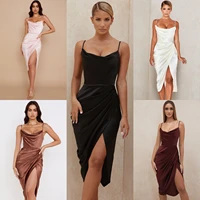 womens vintage sleeveless strap folds irregula slim satin retro sexy party sheath dress