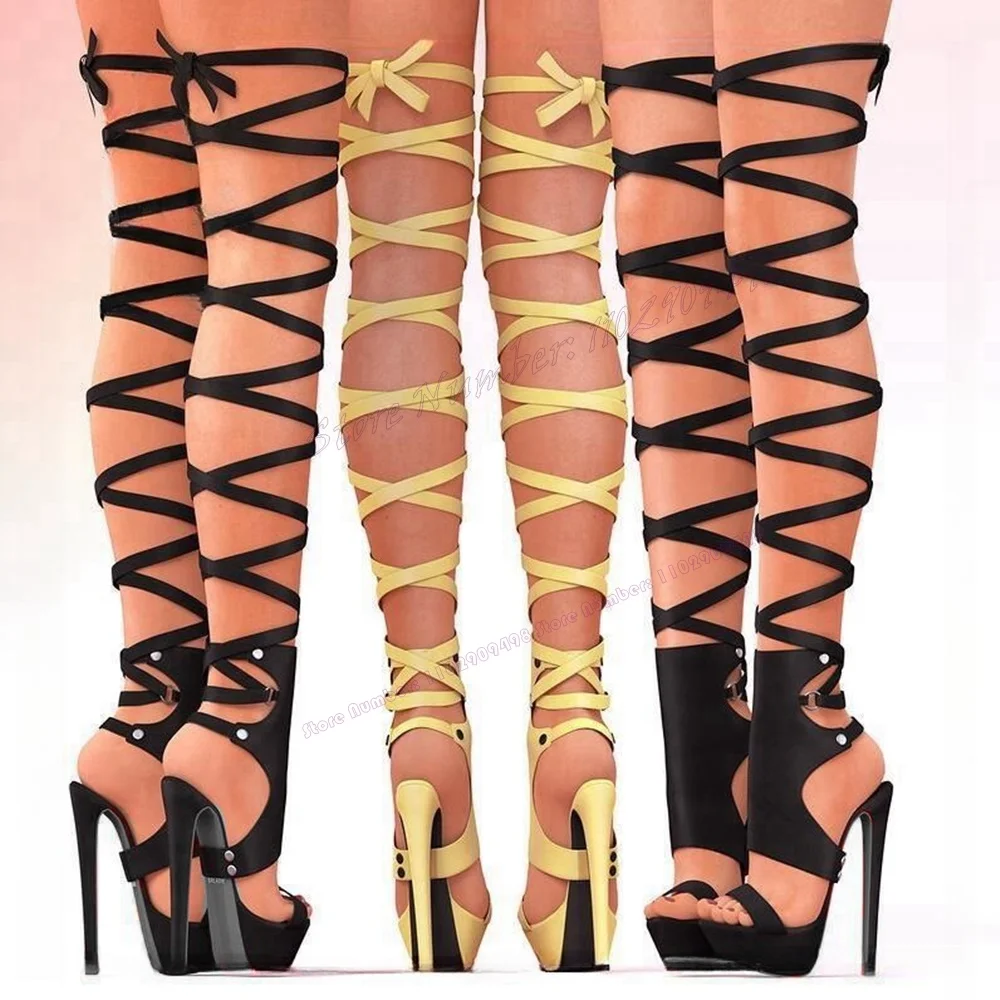 Женские босоножки на платформе черные туфли с открытым носком и перекрестными