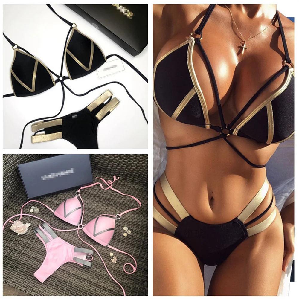 

Новинка 2022, сексуальный женский купальник с открытой спиной, с лямкой на шее, купальные костюмы с боковым узлом, бикини из двух предметов, Бр...