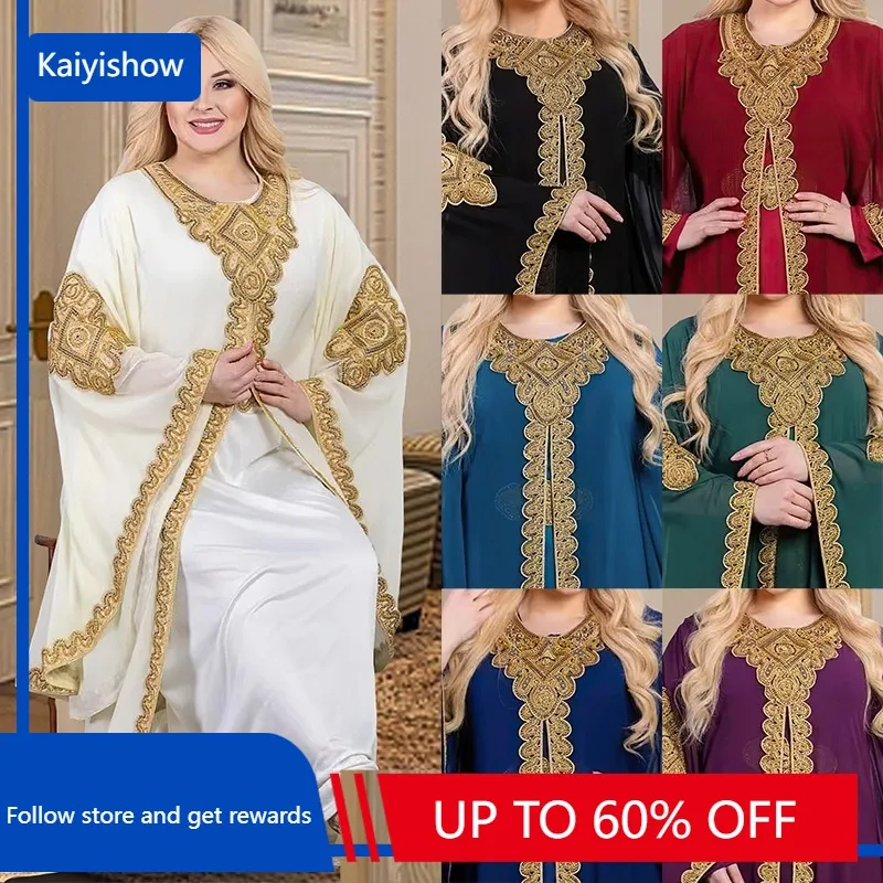 

African Dresses for Women Elegant African O-neck Long Sleeve Plus Size Long Dress African Robes Muslim Abaya Christmas Dress