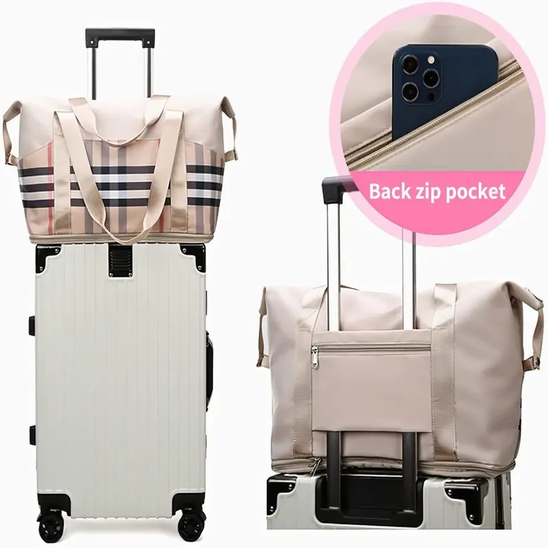 Womens Travel Duffel Bags,Large Capacity Carry On Tote Bag,Expandable Sports Gym Bag With Trolley Sleeve,Weekender Tote Bags For