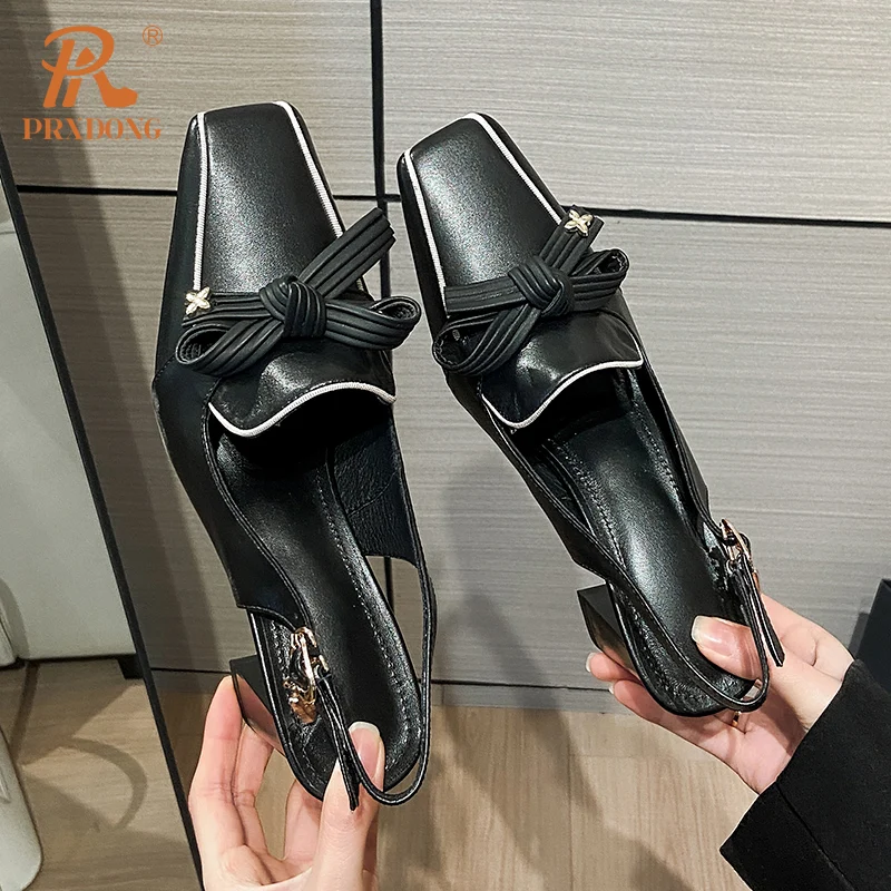 Женские туфли-лодочки из натуральной кожи PRXDONG бежевые на квадратном высоком