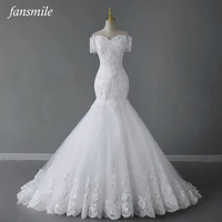 fansmile boat neck vintage lace mermaid wedding dress 2022 elegant plus size custom made elegant bridal gown fsm 214m