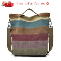 womens handbag with short handles canvas shoulder bag long strap multiple compartments stripe tote crossbody bag top zip