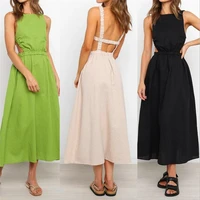 women 2022 new summer dress sexy sleeveless sling open backless solid color dress party clubnight elasticated waist maxi dress
