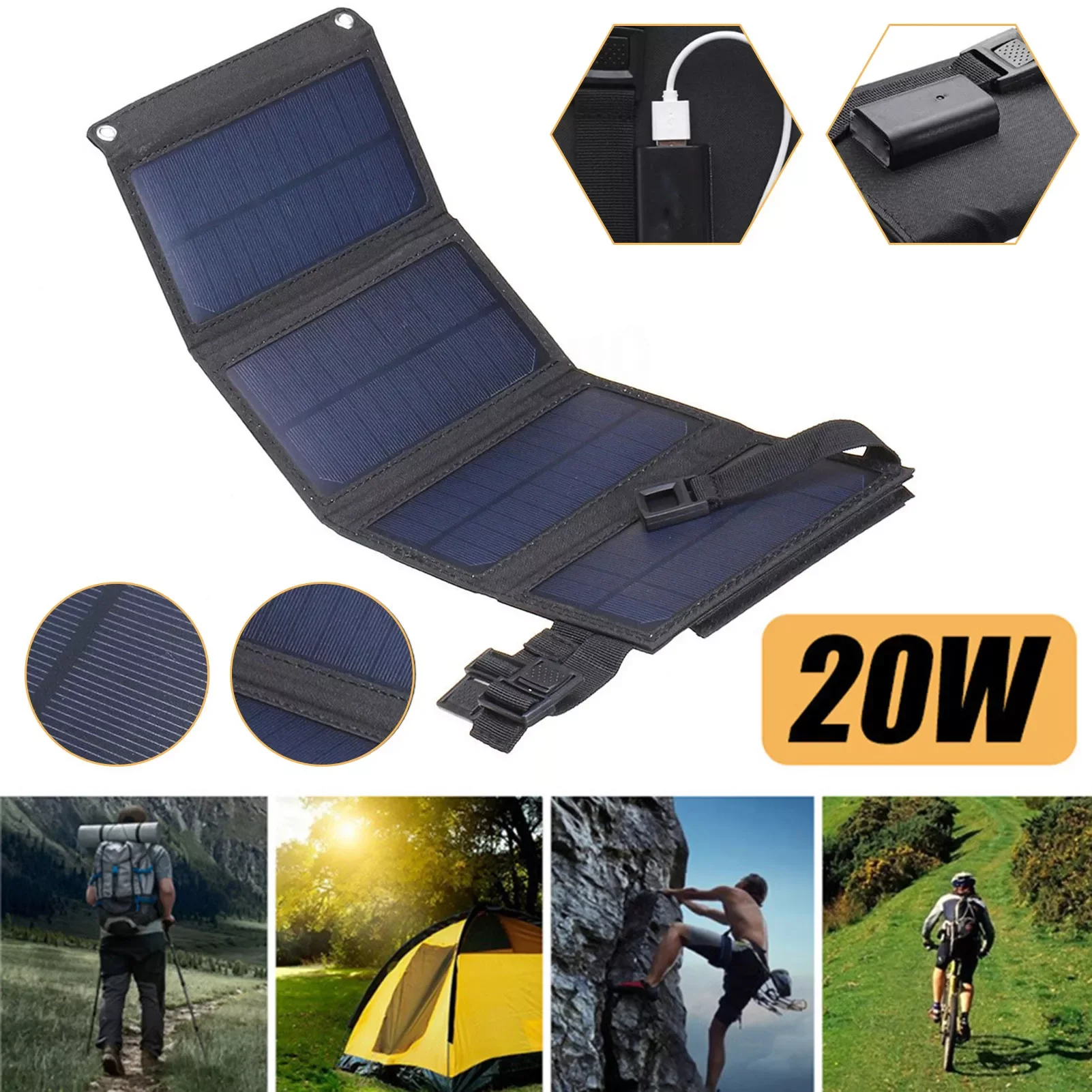 

20W USB Ports Solar Charger Portable Solar Powered Charger Panel With USB Port For Outdoor Travel Camping Mobile Charger Panel