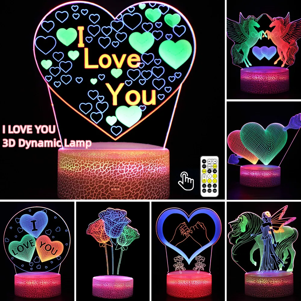 

Подарочная иллюзионная 3D лампа I Love You, светодиодный сенсорный переключатель или таймер, пульт дистанционного управления, цветной динамичес...