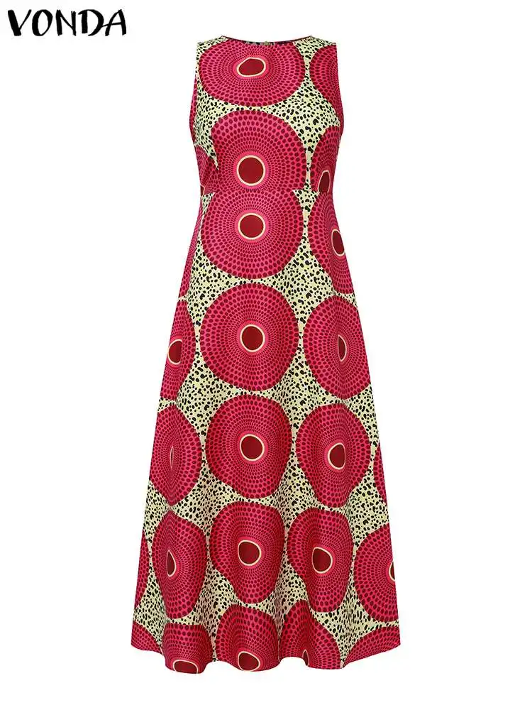 Женское платье-макси без рукавов с принтом