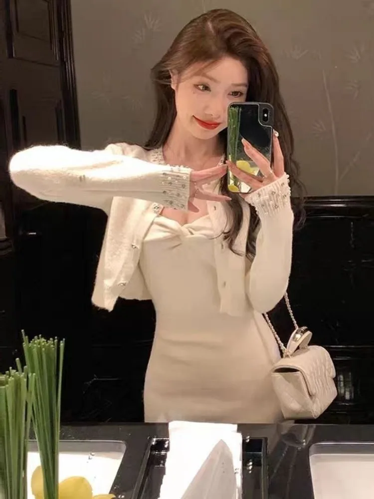 Женский трикотажный комплект из двух предметов укороченный Кардиган с длинным