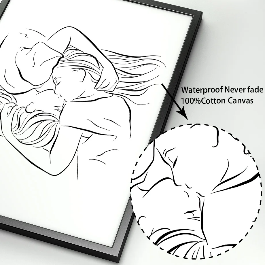 Непрерывный рисунок двух лесбиянок поцелующих каждый настенный художественный