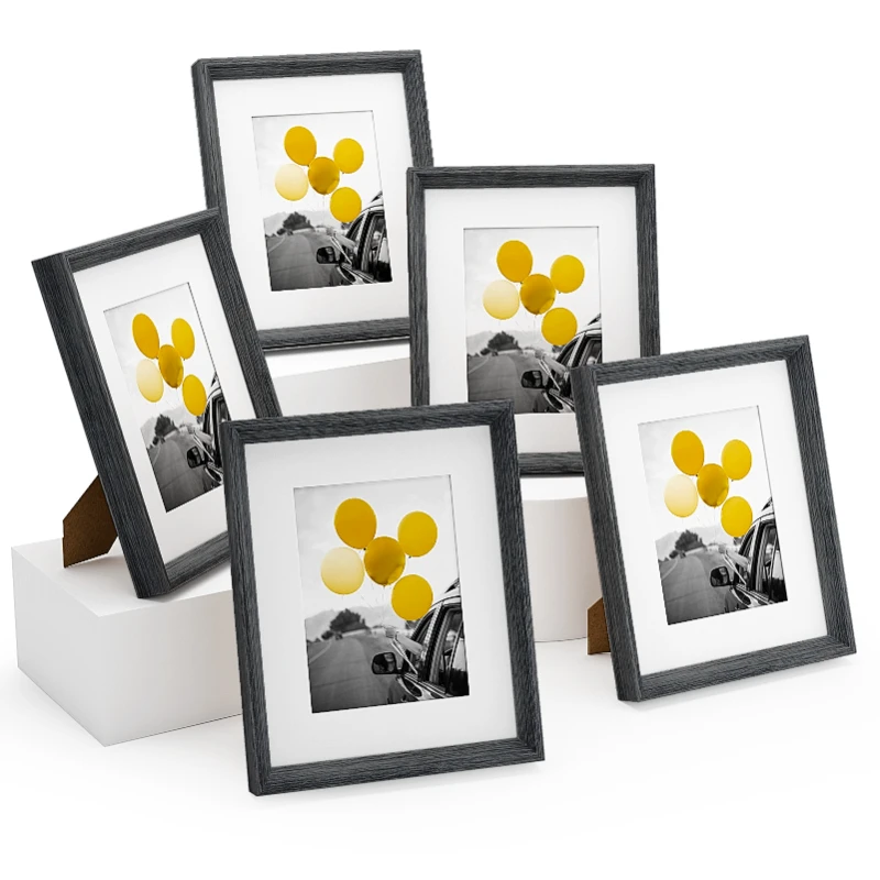 Modern 8x10 Picture Frames Tabletop or Wall Mounting Display Frame Dark Grey Set of 5