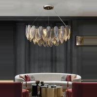art deco white grey feather golden dimmable led designer chandelier hanging lamps lustre suspension luminaire lampen for foyer