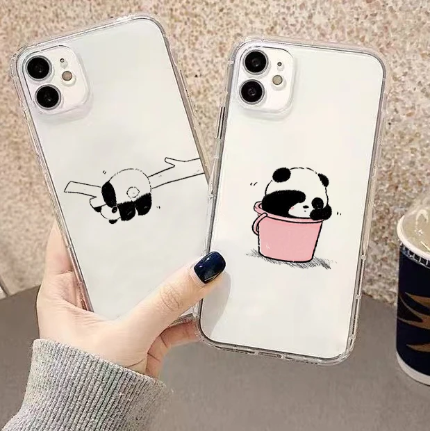 

Cute Cartoon Panda For Apple iPhone 13 12 11 Pro Mini X XR XS Max SE 6 6S 7 8 Plus Clear Phone Case Cover Funda Shell Carcasa
