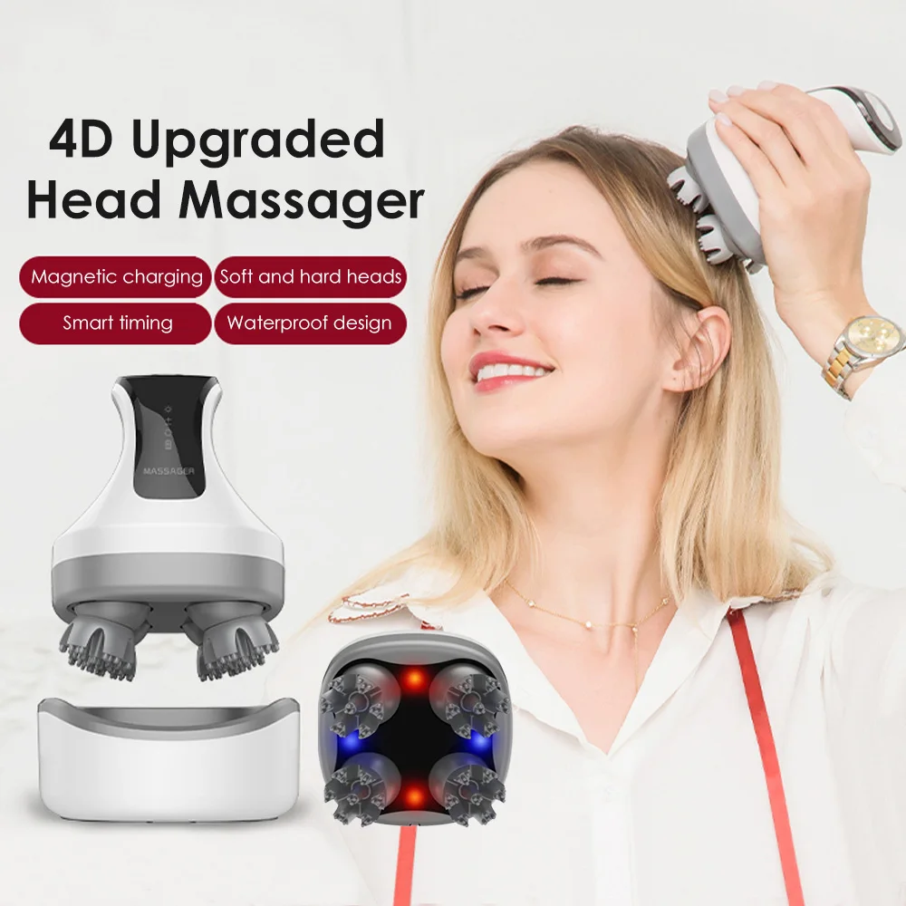 

Массажер 4D Электрический для головы, USB-массажер для кожи головы, светодиодный, красный, синий, стимулирует рост волос, тела, 4 режима глубоко...