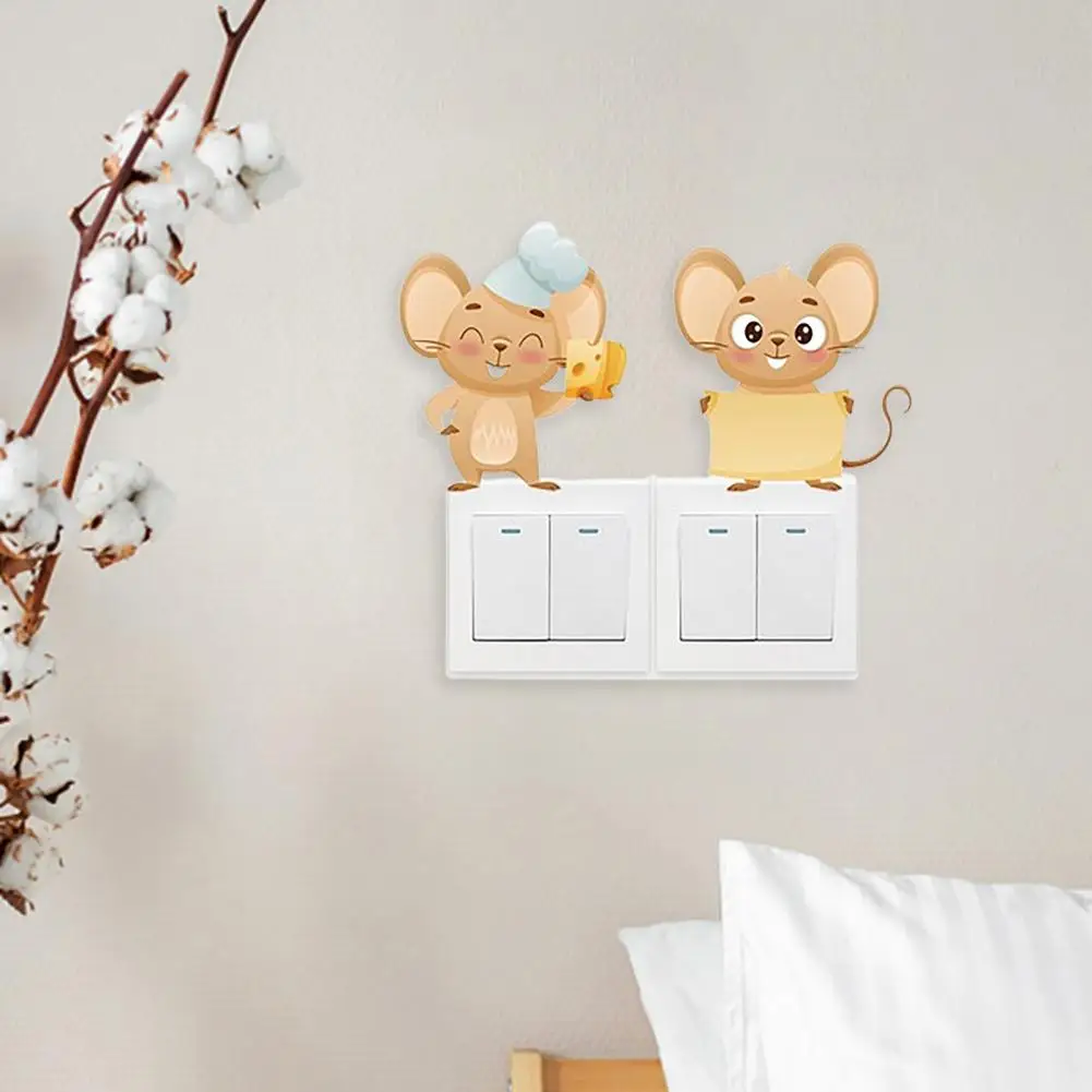 Наклейка на переключатель с мультяшным сыром и мышью съемная самоклеящаяся