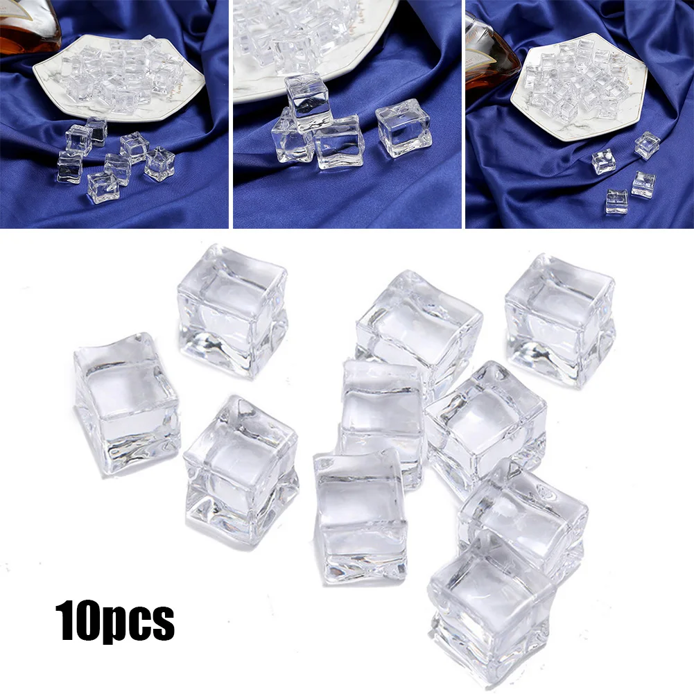 

10pcs Artificial Acrylic Ice Photography Props Fake Ice Cubes Reusable Fake Ice Cubes Whisky Drinks Wedding Party Display Decor