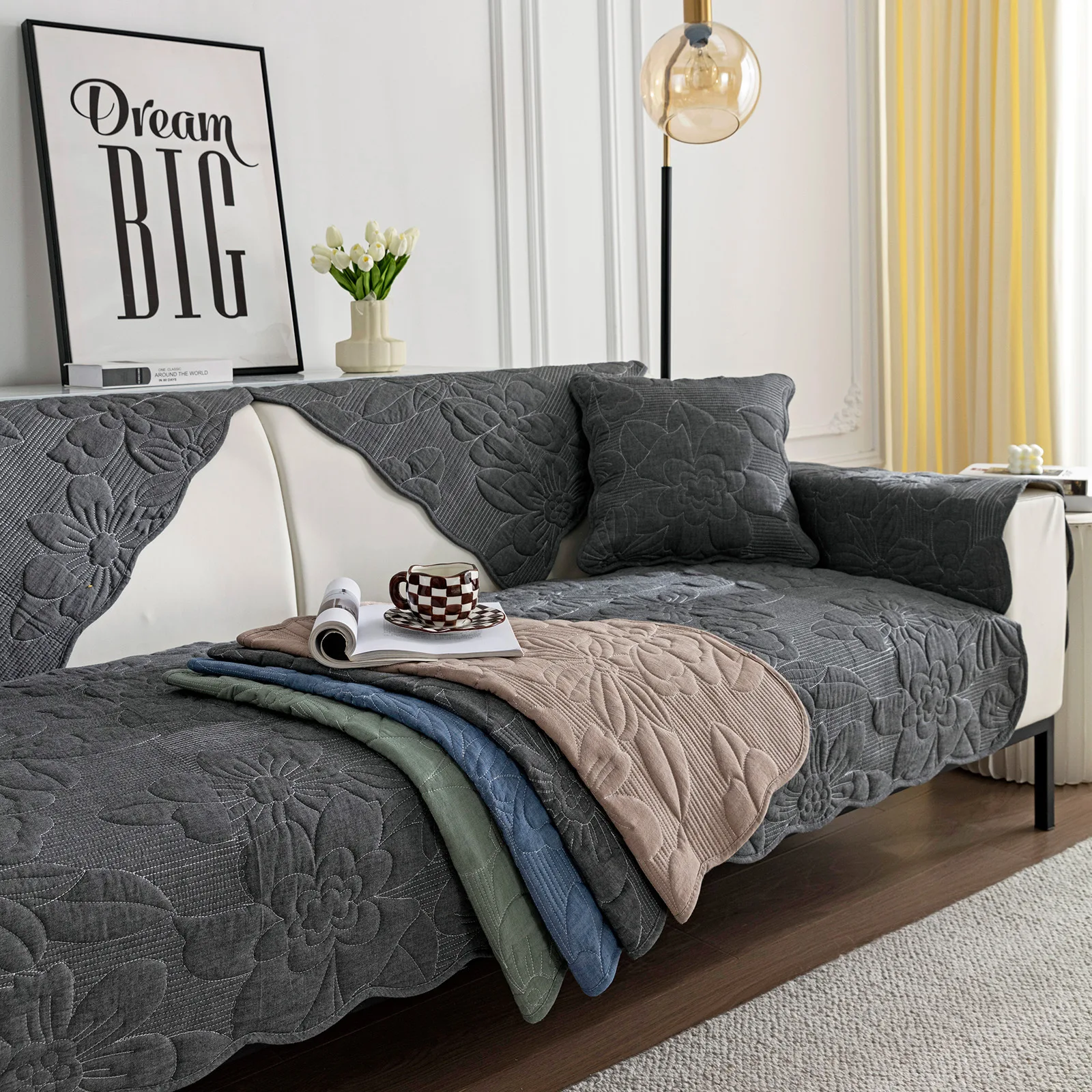 

Washed Cotton Sofa Seat Cushion Four Seasons Universal Anti-slip Sofa Cover 1PCS Quilted Sofa Towel for Living Room Home Decor
